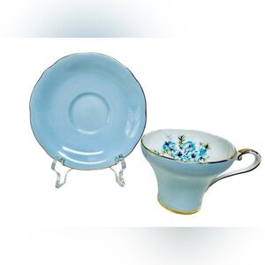 Aynsley England Vintage 50's Blue Bone China #26 Nigella Flower Tea Cup & Saucer